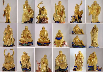 卫恒铜雕铸造厂家 贴金彩绘十八罗汉铜佛像工艺品