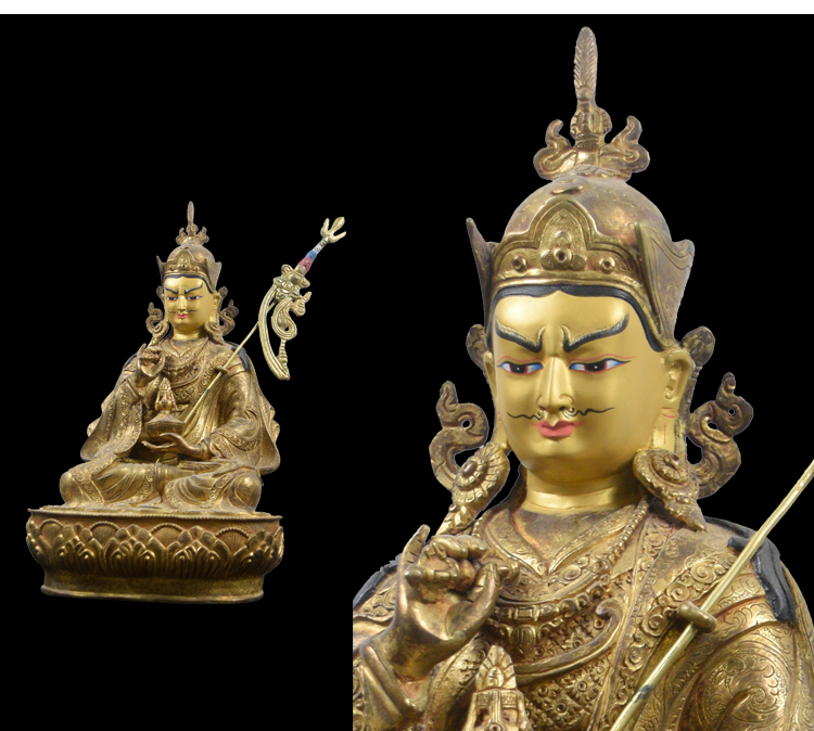 纯铜雕刻铸造藏传密宗莲花生大士佛像黄铜工艺品摆件迎善永安